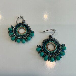 Lulii Blu, Beaded Fringe Hoop earring with Crystal and Glass Beads, 1.5" w